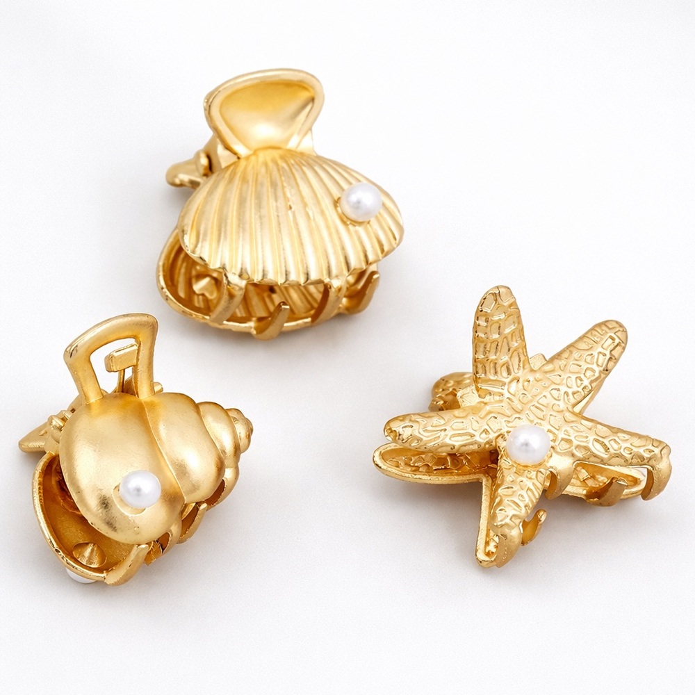 Gold Small Sea Shell Hair Clip Set (3101)